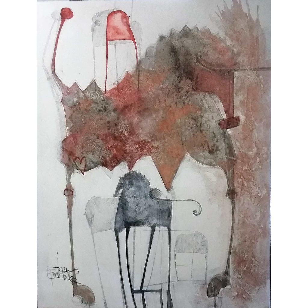 Cavallo pensante con figure e ombre 130x170