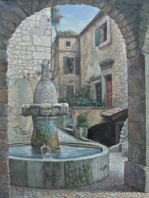 90x120 La fontana con le rose