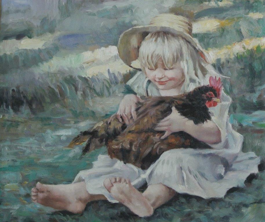 Bambina con gallo. 50x60