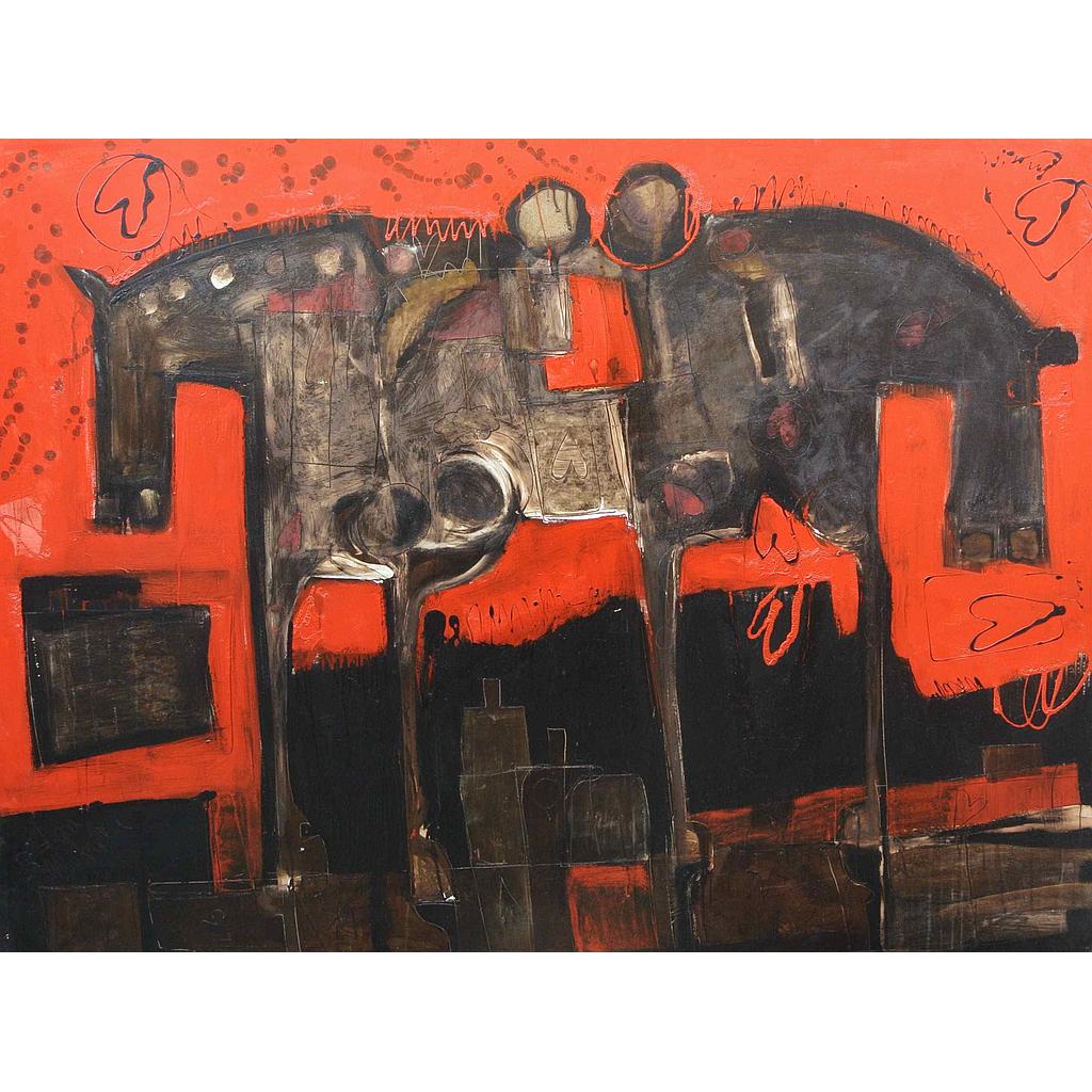 Cavalli contrapposti su ripiani di nature confuse 150x200