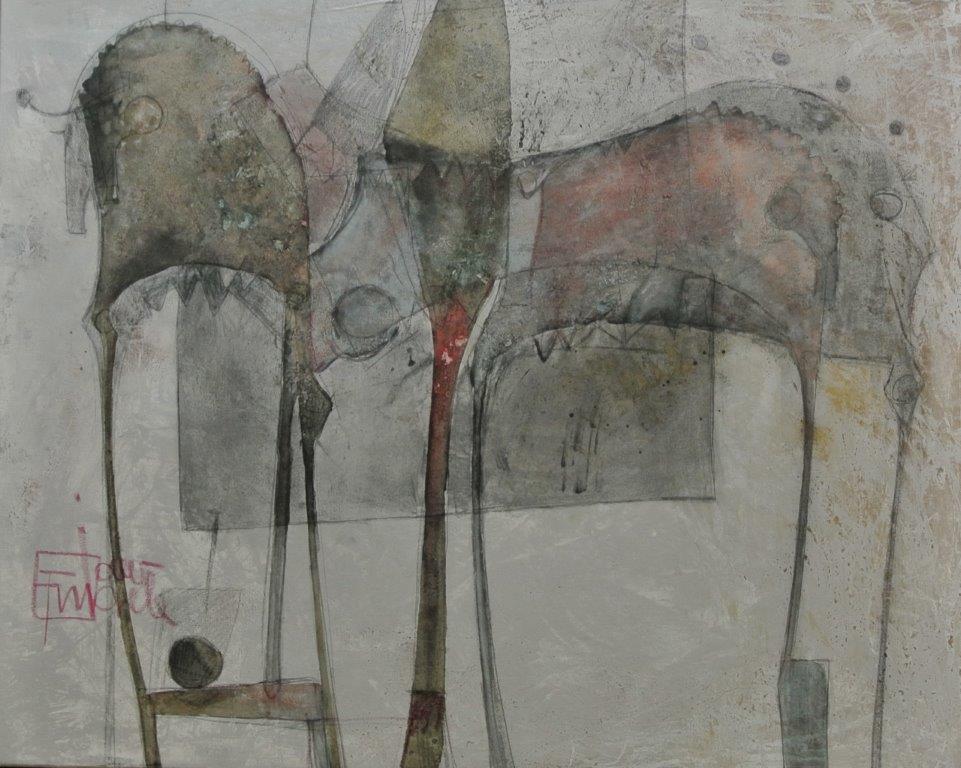 Sagome statiche con pensieri in movimento (II) 80x100