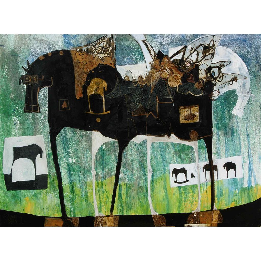 Cavallo e sagome pensanti su fondi di ricordi 150x200