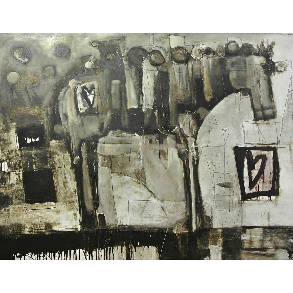 Cavallo pensante con cuori e cromie insolite 130x170