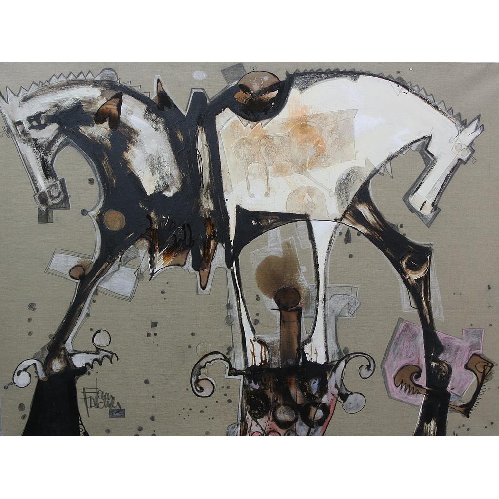 Cavalli pensanti sovrapposti su ricordi 150x200