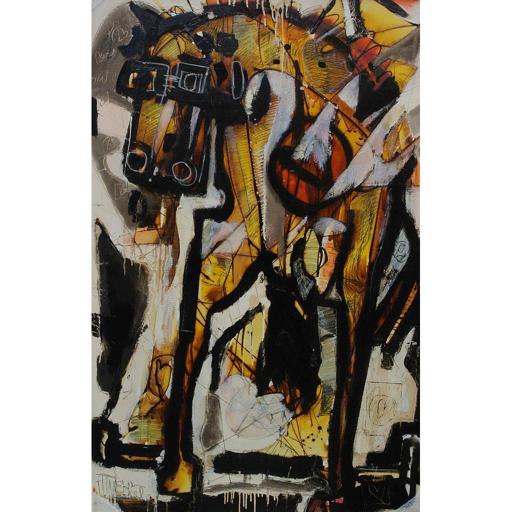 Cavallo pensante con trasparenze confuse 100x150