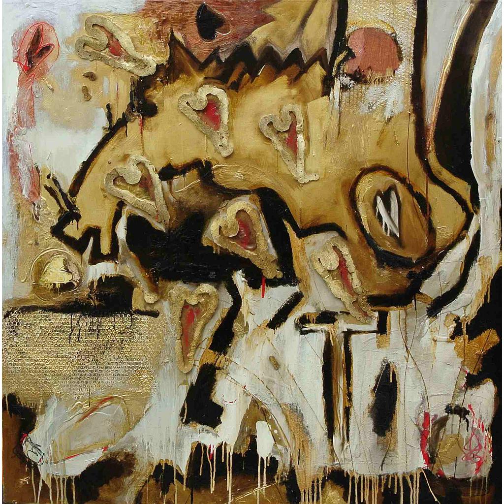 Cavallo pensante dorato su piedistallo 130x130