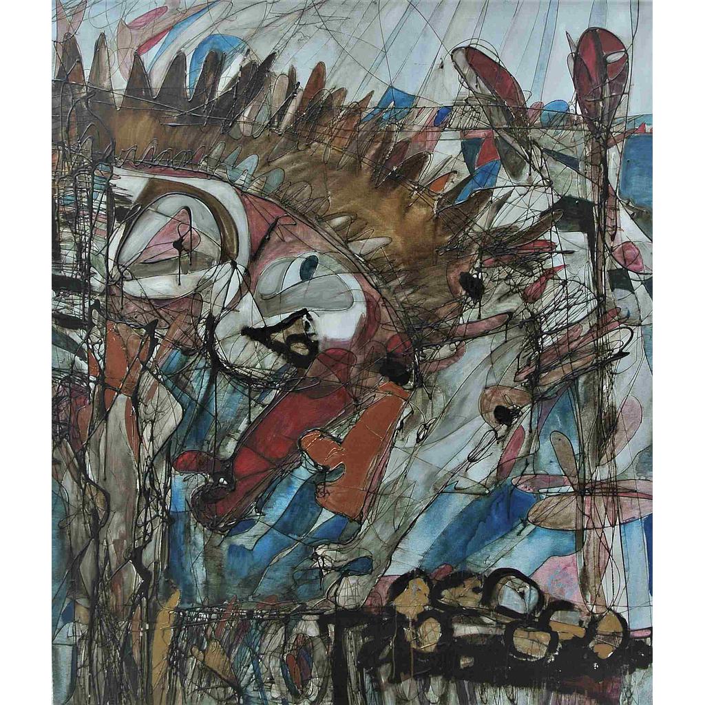 Cavalli pensanti con limoni. 130x150