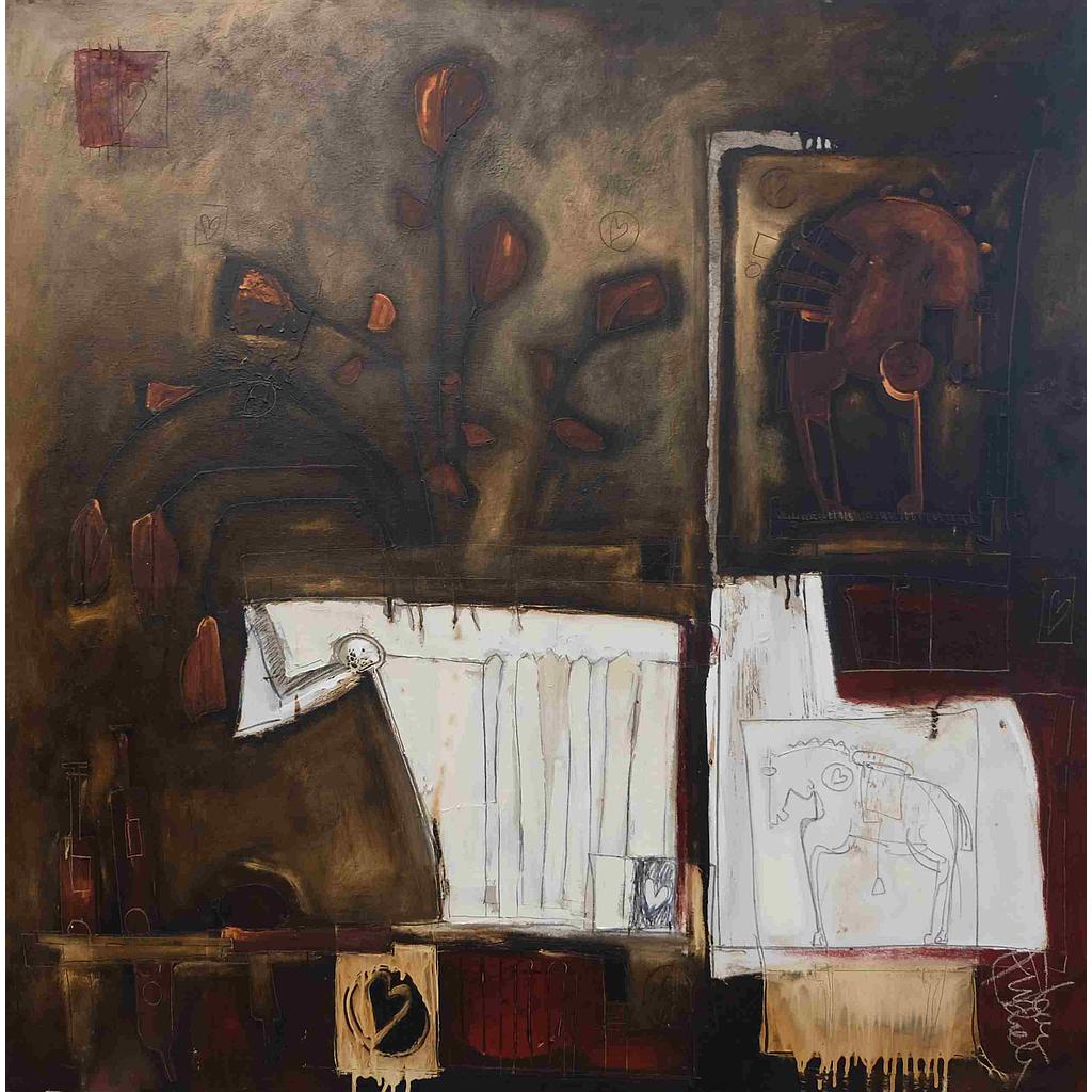 130x130 Composizione di vasi e ripiani di pensieri II