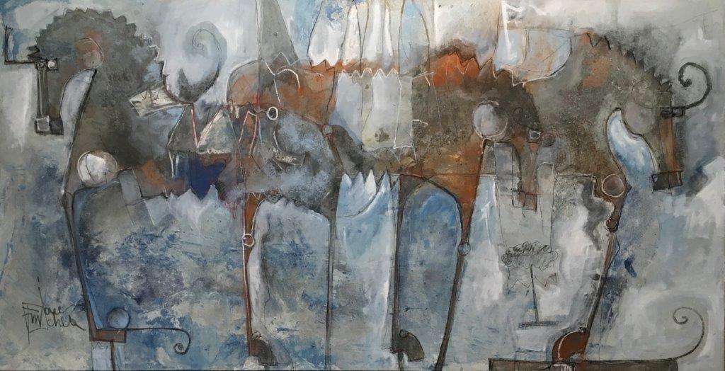 Cavalli con pensieri su trasparenze fluttuanti 130x250